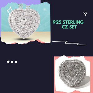 Sterling silver huge baguette ring & necklace. 7